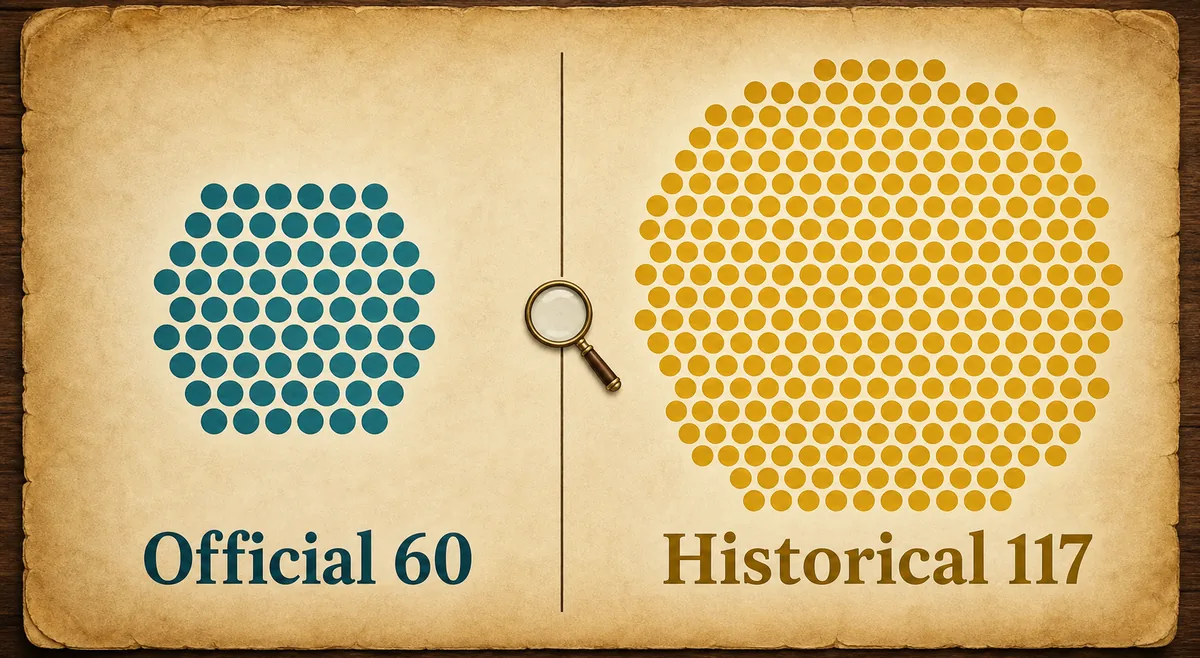 공식 60명 로스터와 역사적 117개 Data Dragon 목록을 분리해 보여 주는 비교 이미지