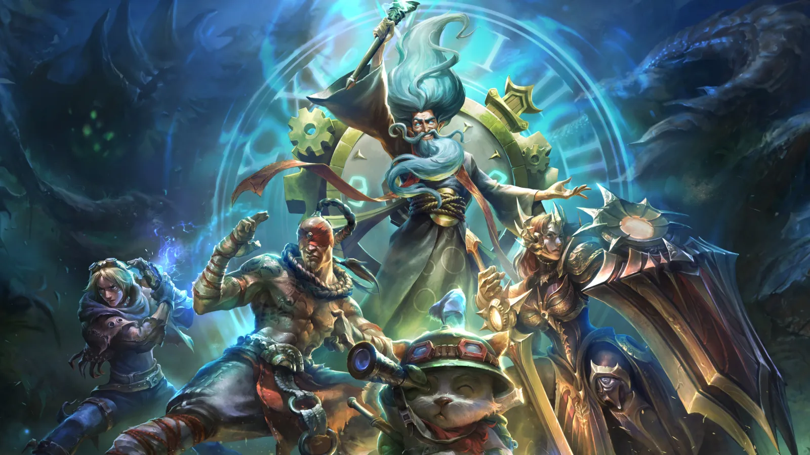 Ilustración oficial de League Classic con campeones reunidos alrededor de Ryze